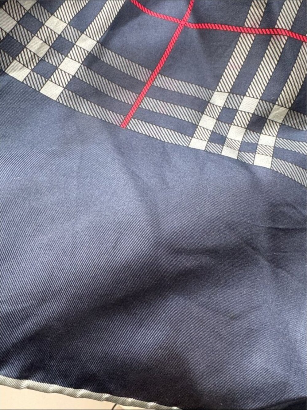 Vintage Burberry Silk Scarf Navy Plaid Nova Check Square Classic Luxury - Picture 15 of 16